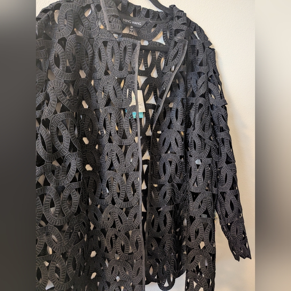 NWT Ming Wang Black Open Weave Jacket Size 2X - Picture 4 of 6